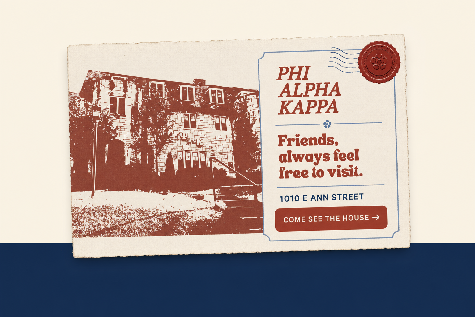 Phi Alpha Kappa invitation: Friends, always feel free to visit. Plan a visit.